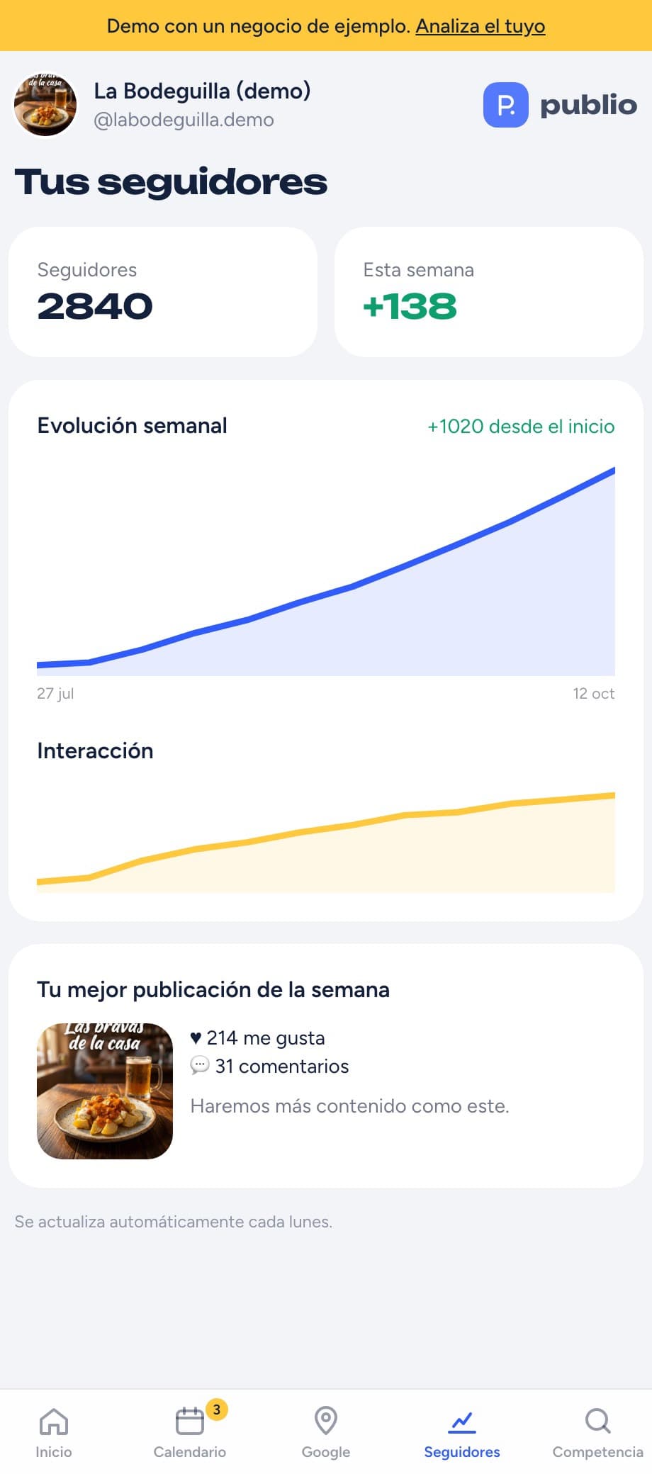 Pantalla de la app: Cómo creces, cada lunes